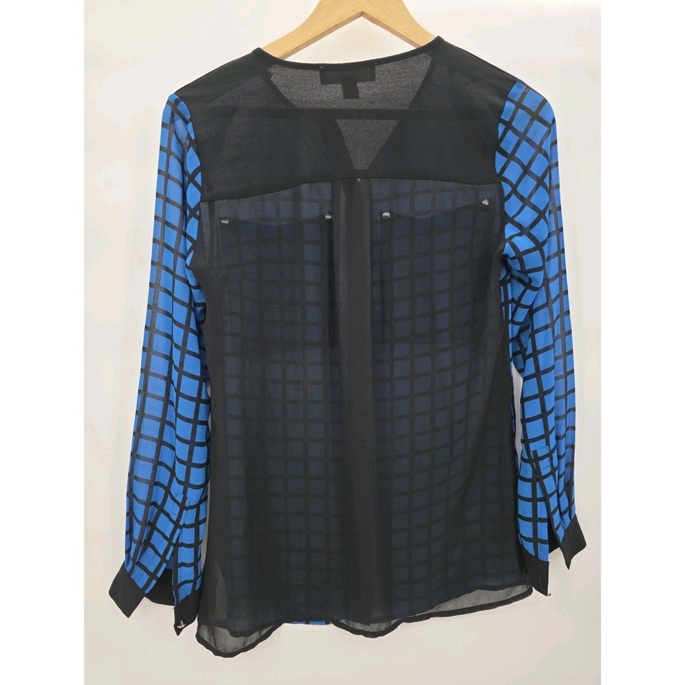Michael Kors Blouse XS Blue Black Plaid Checkered Button Front Long Sleeve - Picture 2 of 12